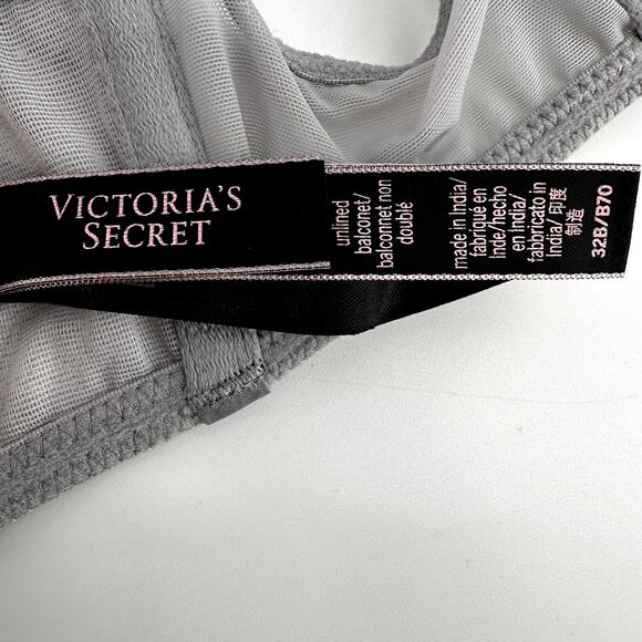 Victoria's Secret Unlined Balconette Bra Dream Angels Lace Underwire Silver 32B - Picture 2 of 6